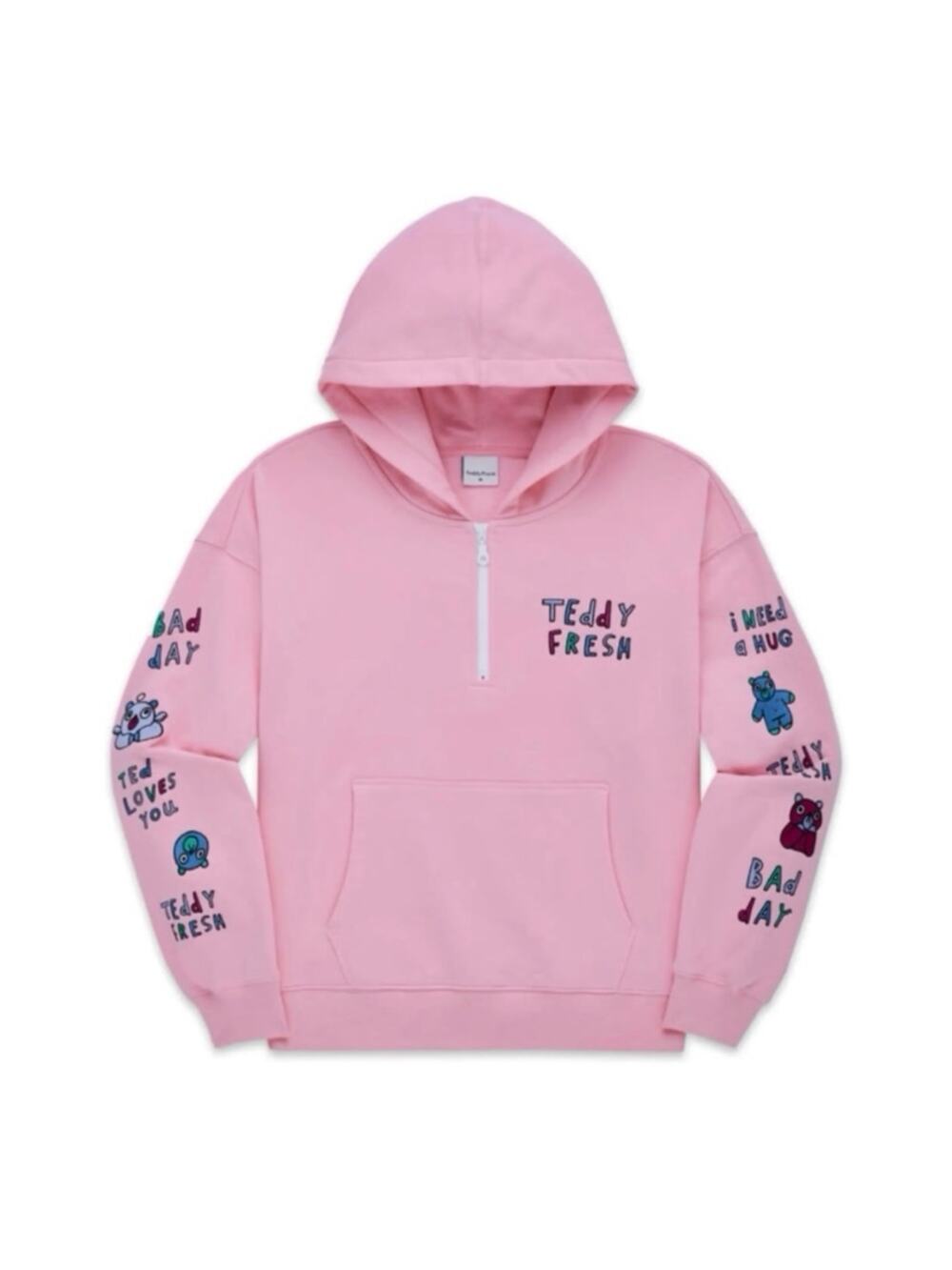 TEDDY FRESH "Need a Hug" Half Zip Hoodie in Light Pink Size Women's Large